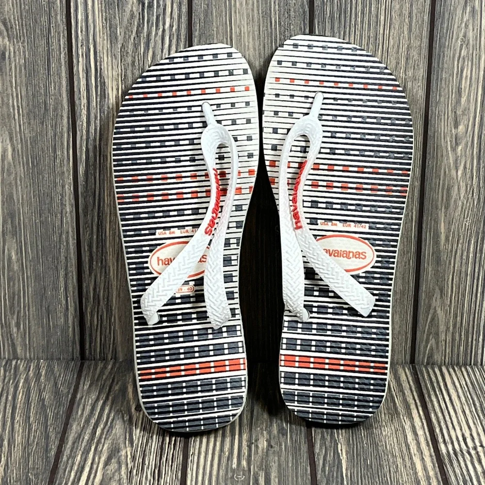 Havaianas‎ Flip Flops Mens Size 8 White Striped Geometric Rubber Beach Sandals